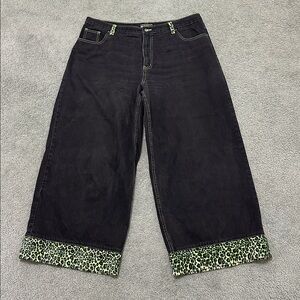 Vintage MacGirl Rave Jeans Baggy Wide Leg Leopard Trim Goth Alt y2k size 22